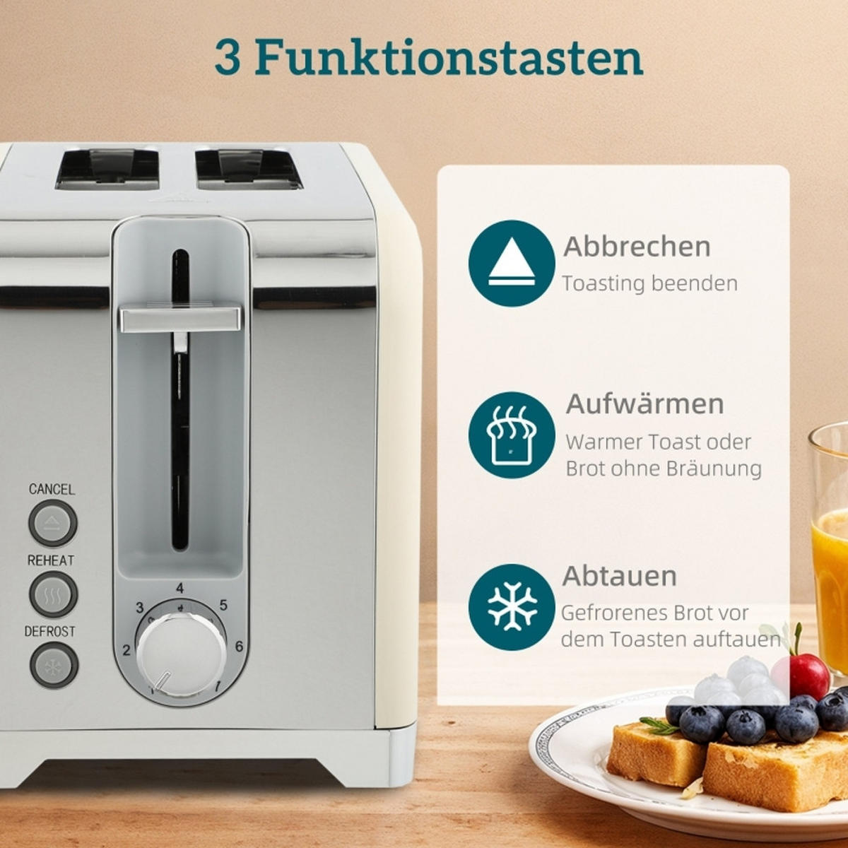 WASSERKOCHER-TOASTER SET 2200W Temperaturanzeige Creme - Weiß, Kunststoff (16/24.4/23.5cm) - Rolipo