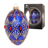 CHRISTBAUMSCHMUCK Ei im Strassdesign Blau 10cm (Glas / 1 Stk.) - Blau, Glas (6/10/6cm) - Krebs Glas Lauscha