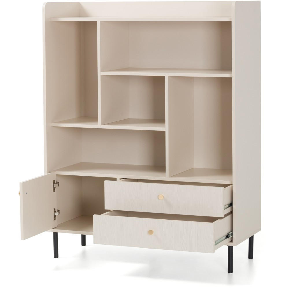 BÜCHERREGAL Gloria mit 2 Schubalden und 1 Tür - Beige/Schwarz, Holzwerkstoff/Metall (103/42/42cm) - Beautysofa