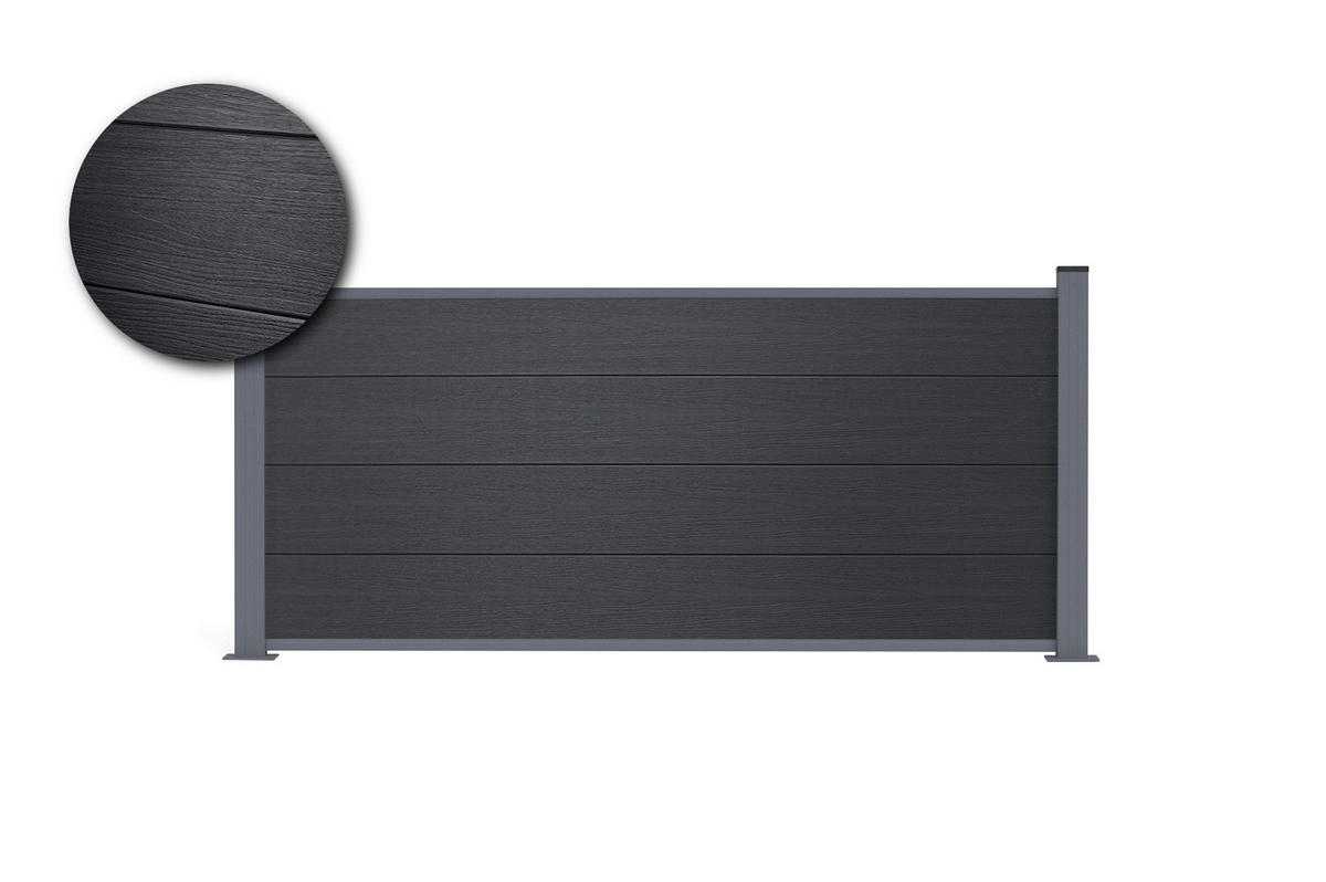 VERBUNDZAUN 2 m STOCKHORN H. 90 cm auf Sockel, grau - Grau, Holzwerkstoff (200/90cm) - Casanoov