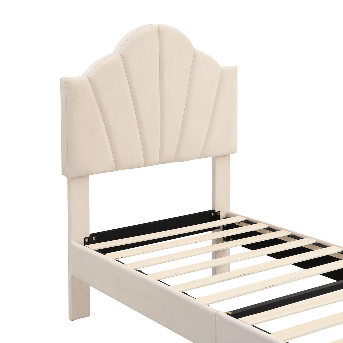 POLSTERBETT aus Samt 90x200 cm in Beige mit verstellbarem Kopfteil - Beige, Textil (90/200cm) - Modfu