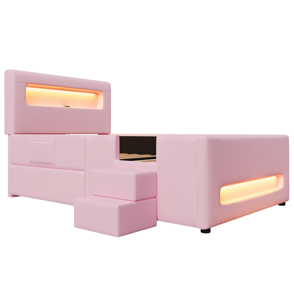 BETT mit Schublade und LED 90x200 cm PU Rosa - Pink, Holzwerkstoff (90/200cm) - Beauniv