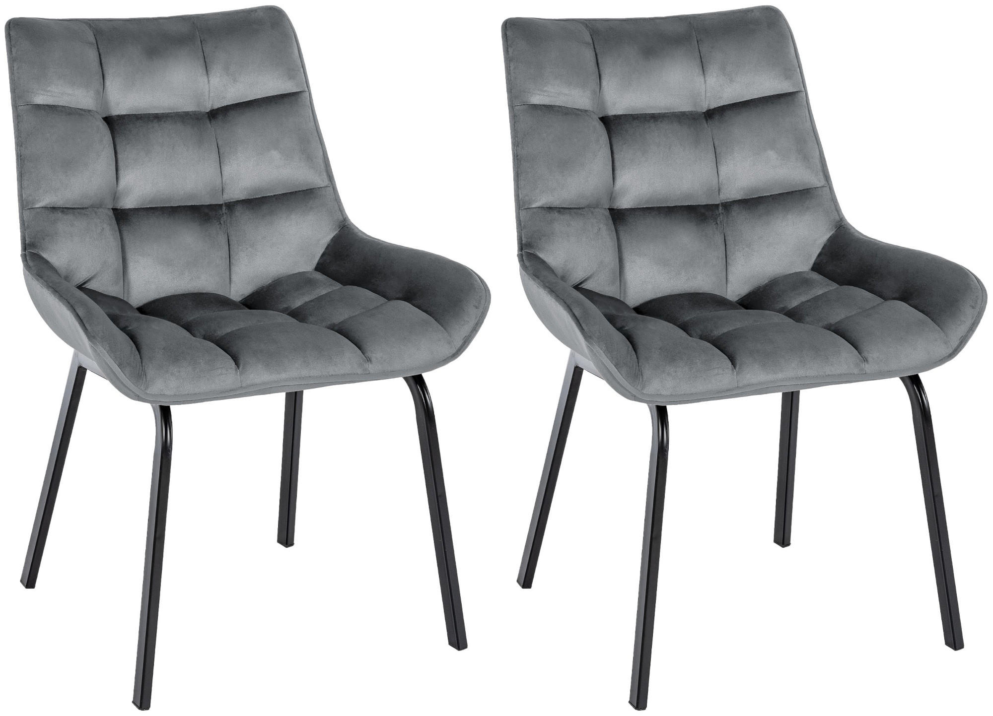 STUHL 2er Set Samt Dunkelgrau - Dunkelgrau/Schwarz, Textil/Metall (58/84/57cm) - CLP