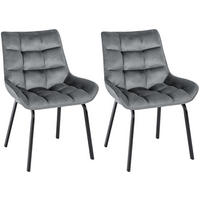 STUHL 2er Set Samt Dunkelgrau - Dunkelgrau/Schwarz, Textil/Metall (58/84/57cm) - CLP