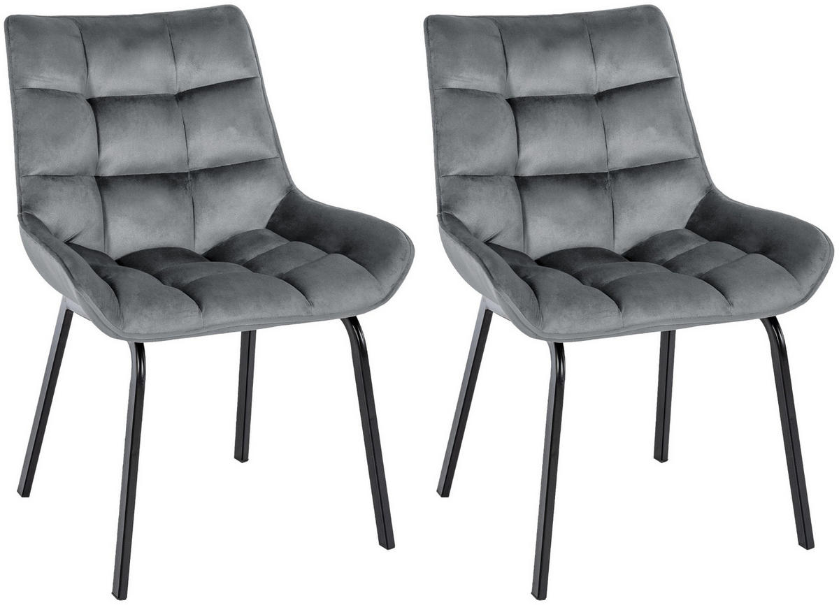 STUHL 2er Set Samt Dunkelgrau - Dunkelgrau/Schwarz, Textil/Metall (58/84/57cm) - CLP