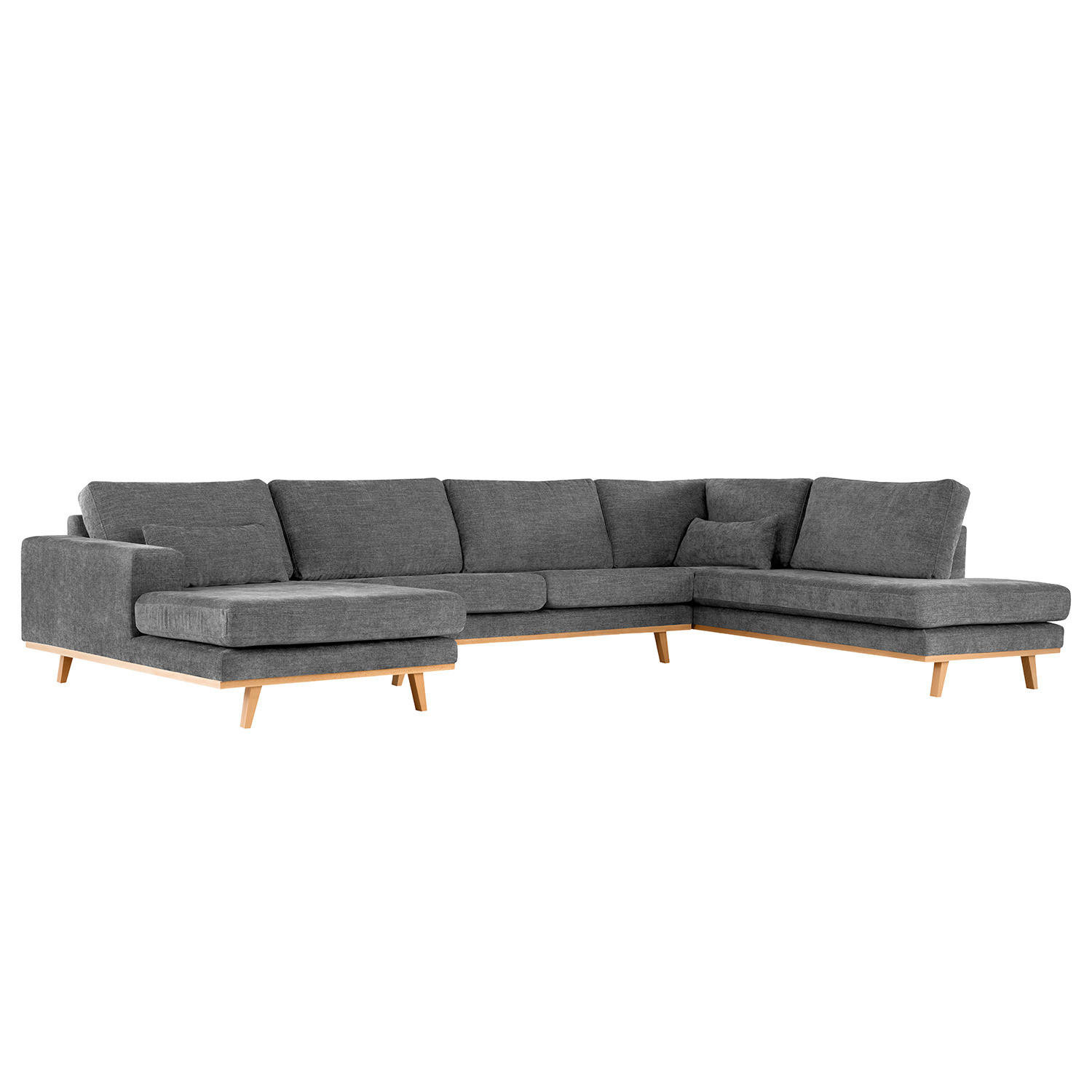 WOHNLANDSCHAFT mit Longchair - Dunkelgrau/Buchefarben, Textil (371/81/219cm) - home24