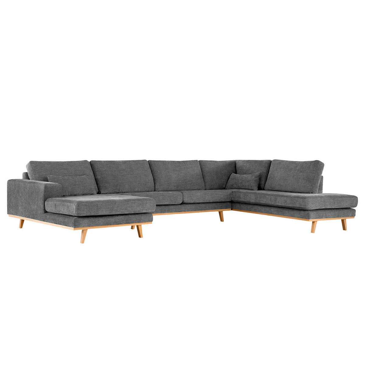 WOHNLANDSCHAFT mit Longchair - Dunkelgrau/Buchefarben, Textil (371/81/219cm) - home24