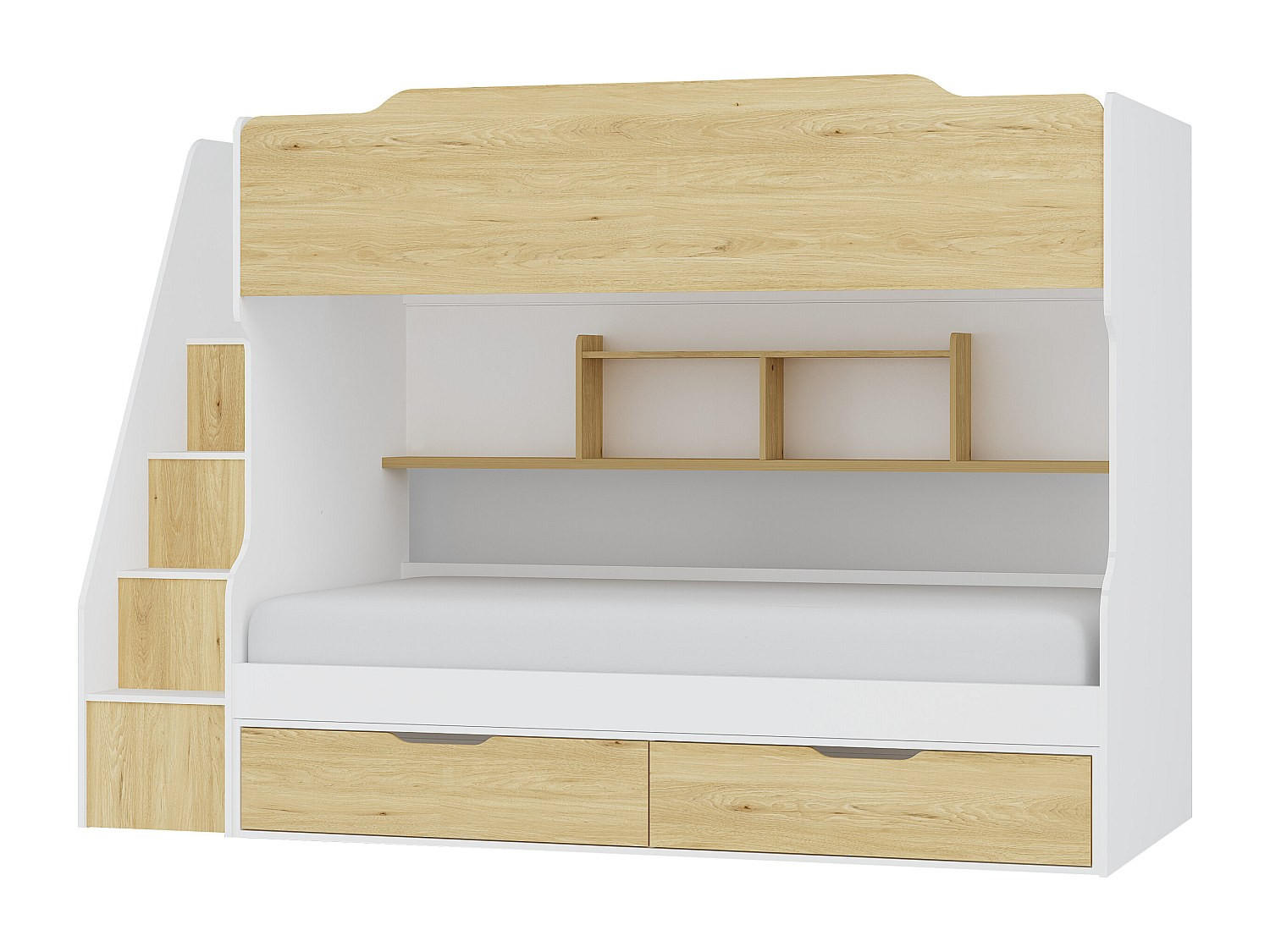 ETAGENBETT mit Stauraum - 90 x 190 cm - Weiß & Holzfarben - YALOVA - Naturfarben, Holz (99.5/235.1cm) - Vente-Unique