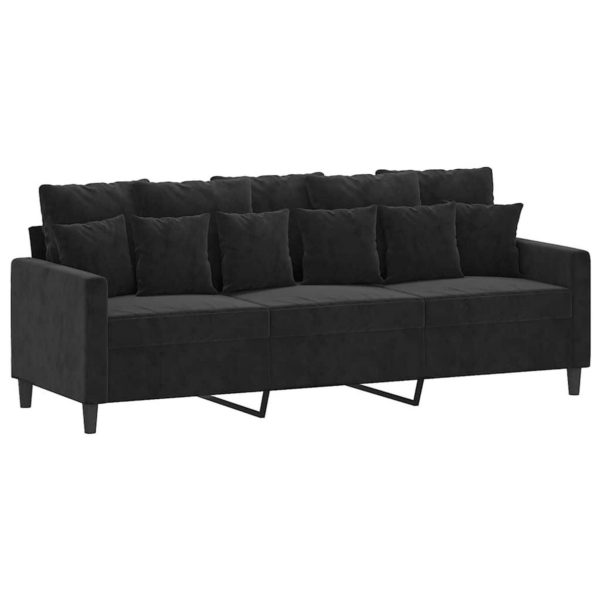 SOFAGARNITUR 3-TLG. Mit Kissen Schwarz Samt - Schwarz, Naturmaterialen (77/80/198cm) - vidaXL