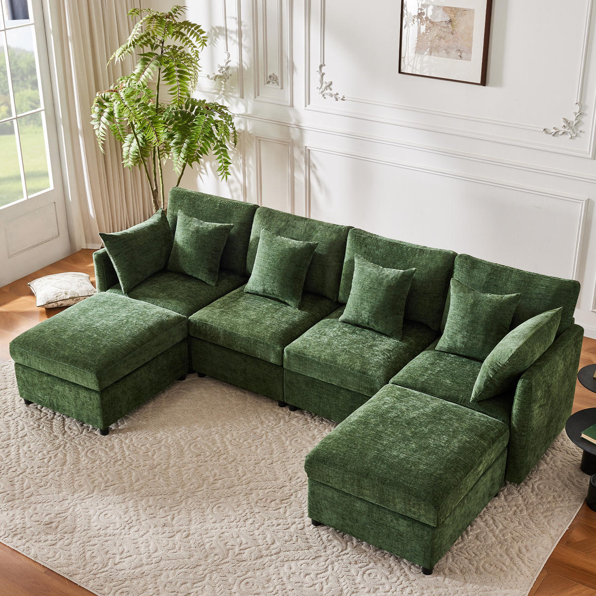 WOHNLANDSCHAFT 278/161/81 cm Green mit 2 Fußhocker - Grün, Textil (278/81/161cm) - Oxeza