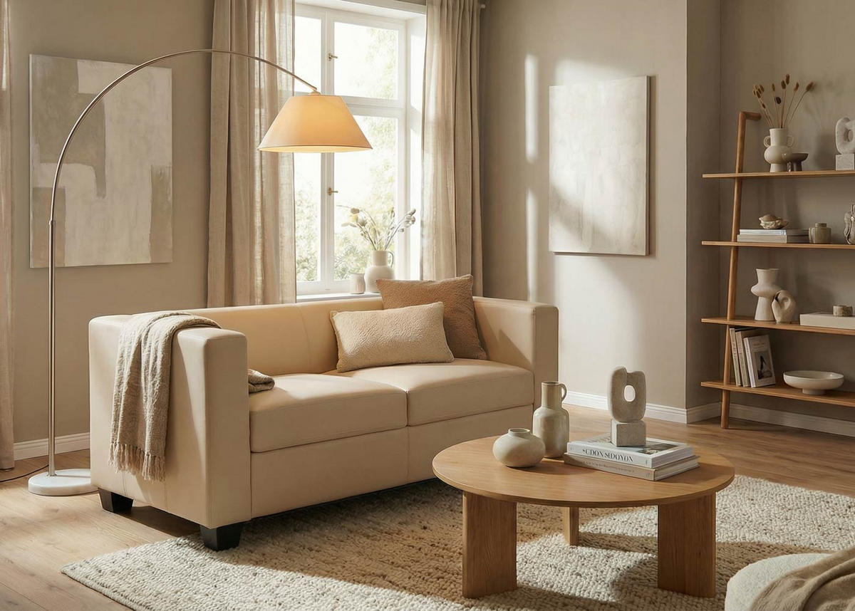 2ER SOFA Cremeweiß - Weiß, Leder (137/70/75cm) - MCW