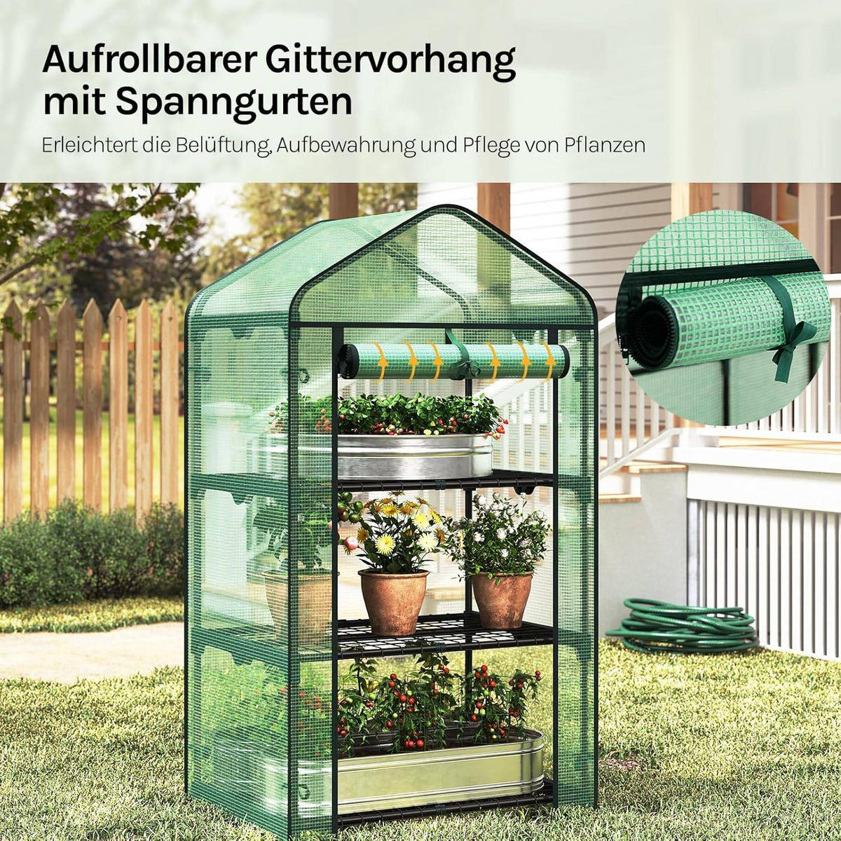 GEWÄCHSHAUS, Winterfest stabil platzsparend, 69 x 158 x 49 cm - Grün, Textil/Metall (69/125/49cm) - Woltu