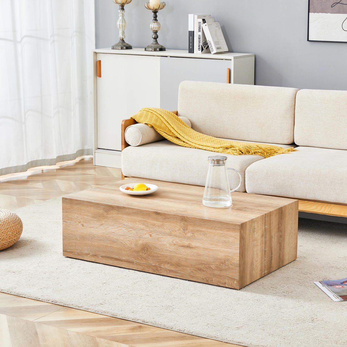 KONFERENČNÍ stolek 90/50/30 cm světlé dřevo z MDF bez montáže s protiskluzovými podložkami - přírodní, kompozitní dřevo (90/50/30cm) - OKWISH