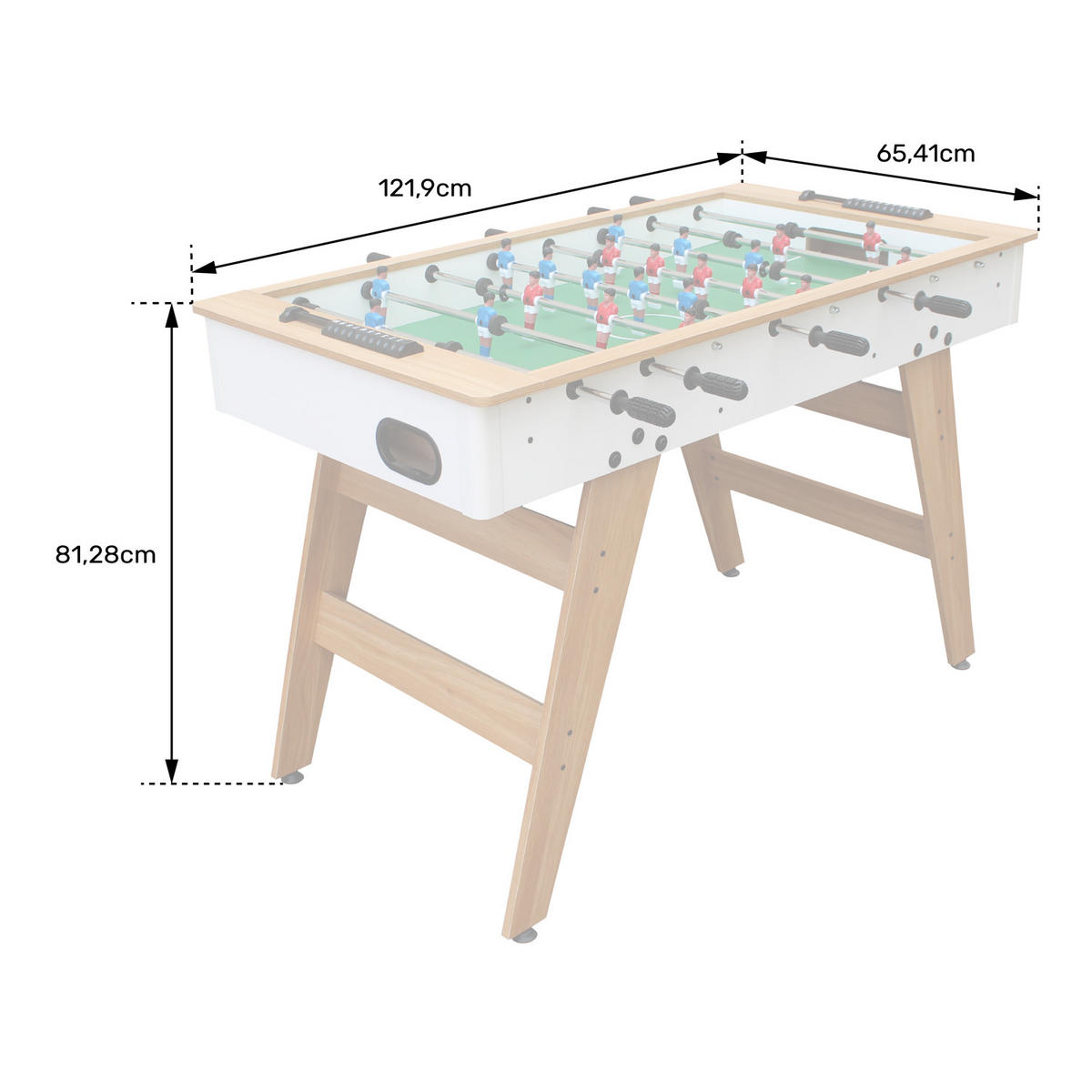 TISCHFUSSBALL Weiß und Holz 120cm - Braun, Holzwerkstoff (65.41/121.9cm) - Happy Garden