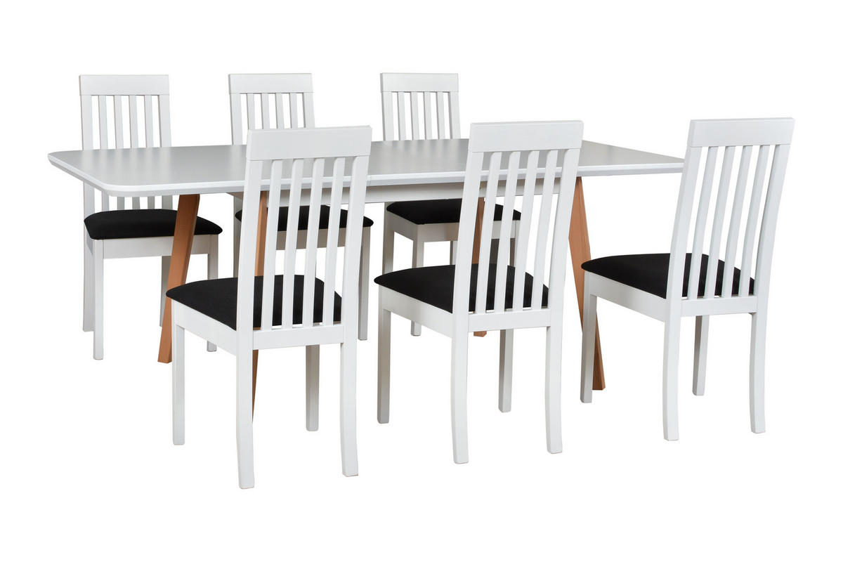 STUHL Roma 9 (2er Set) - Schwarz/Weiß, Holz (47/96/43cm) - Leaf Design