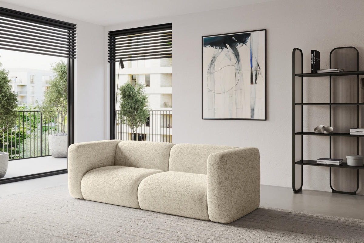 MODULARES Sofa 2-SITZER MIRA-S1 228x89x70 Creme cm Velours - Creme/Schwarz, Holzwerkstoff/Kunststoff (228/70/89cm) - ALTDECOR