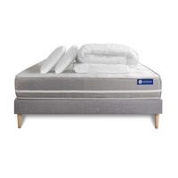 BETT Actiflex touch Taschenfederkern 140 x 200 cm h1 - Kit Bettgestell Grau - Mit Kissen und Bettdecke - Beige/Grau, Holz/Textil (140/200cm) - ACTISOM
