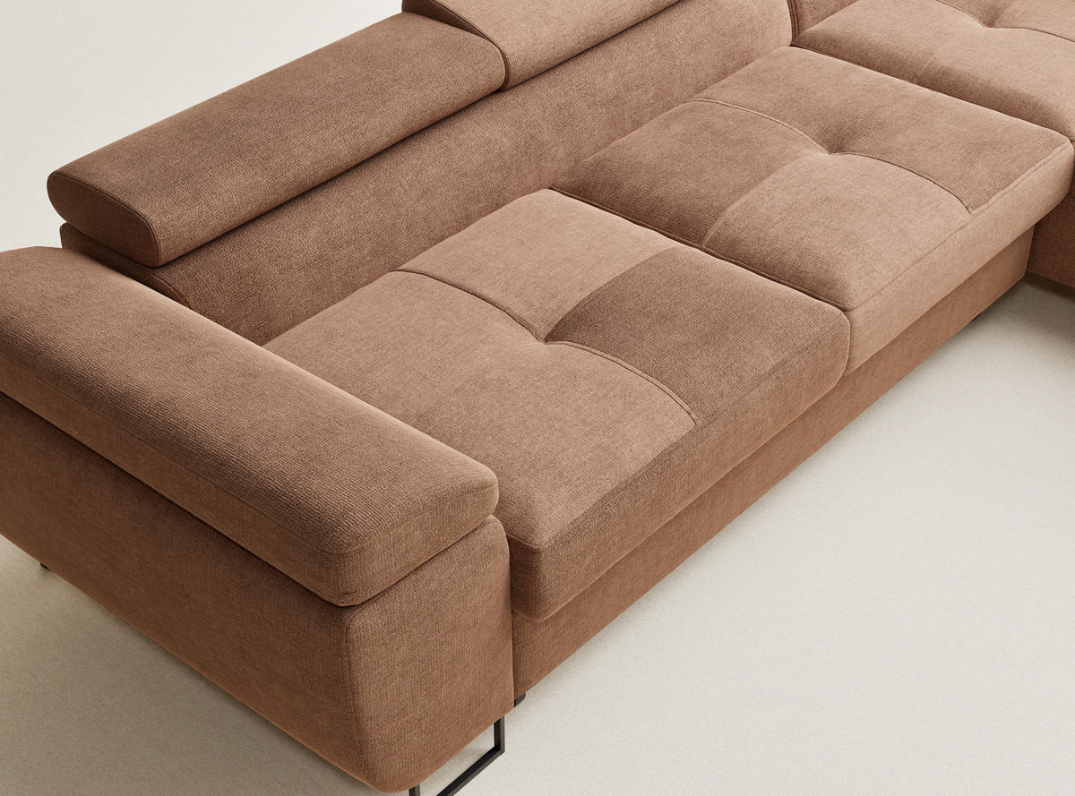 ECKSOFA Concord Hellbraun Chenille-Stoff - Rechts Seite - Hellbraun/Schwarz, Holz/Holzwerkstoff (277/203cm) - Maison de Reve