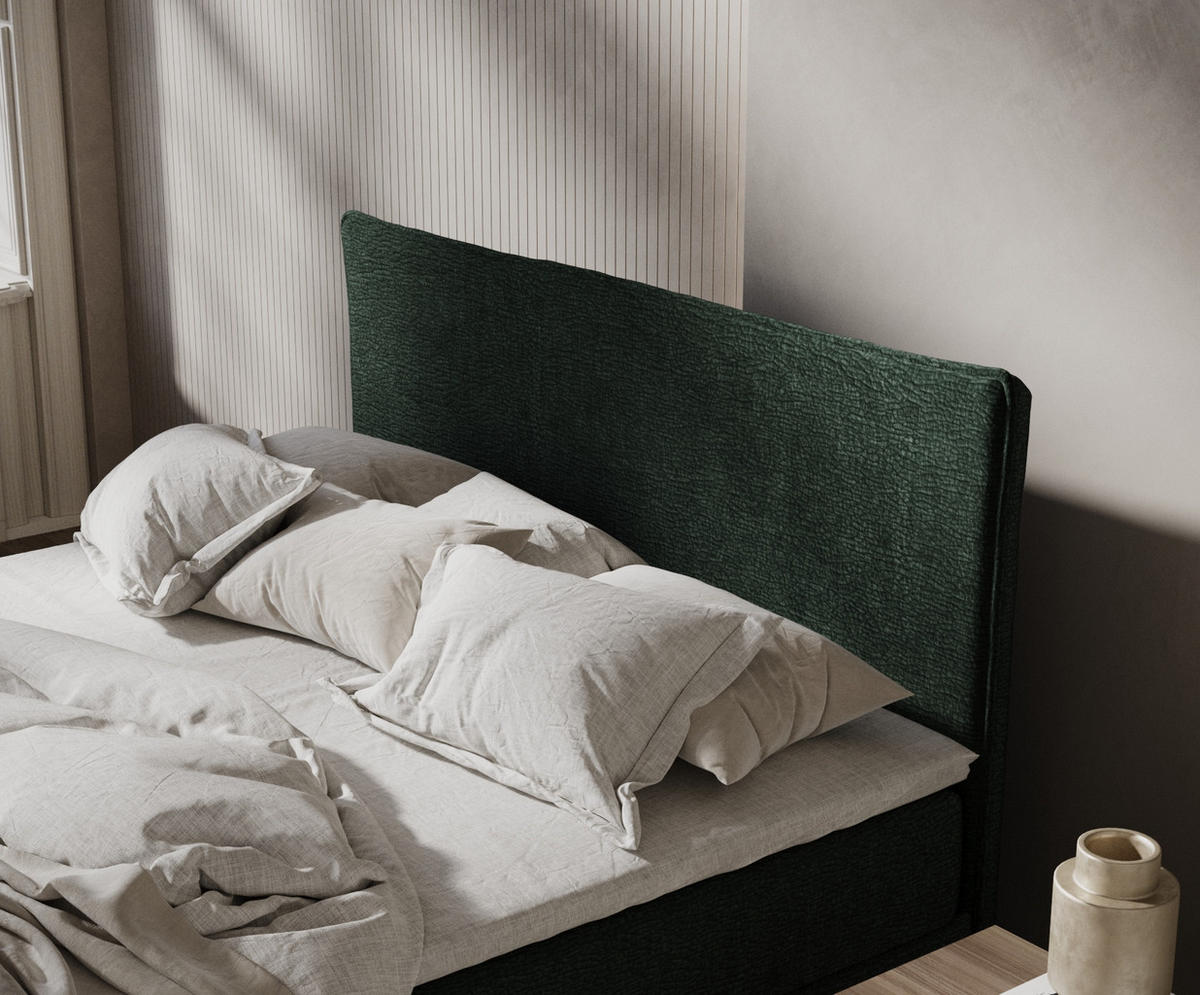 BOXBETT Peru Dunkelgrün 120/200 cm im Chenille-Stoff - Dunkelgrün/Schwarz, Holz/Holzwerkstoff (140/200cm) - Maison de Reve