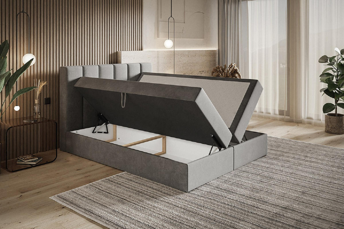 BOXSPRINGBETT 140x200 Foro, Samt, Matratze und Bettkasten, Hellgrau - Hellgrau, Holz/Textil (140/200cm) - Emporius