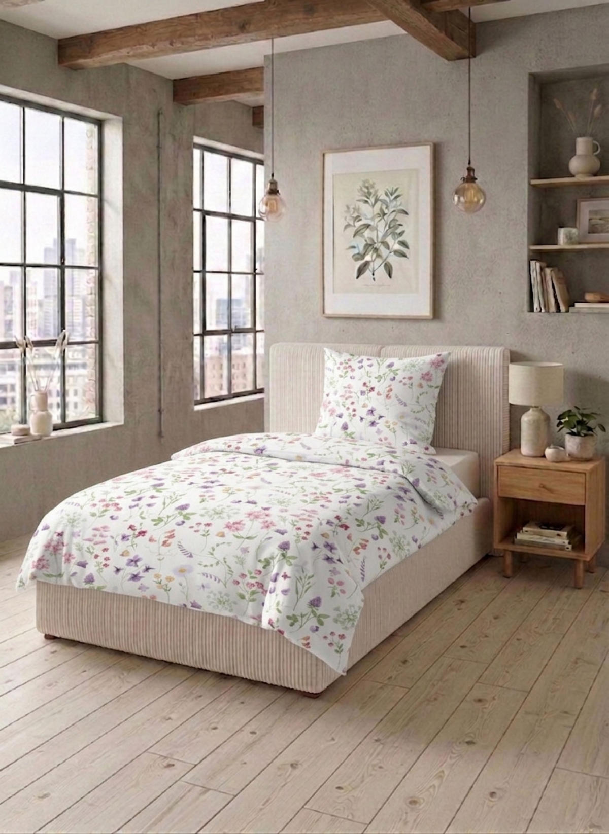 BETTWÄSCHE-GARNITUR Premium Linon Flowerpower weiss, 135x200 cm + 80x80 cm - Weiß, Textil (135/200cm) - biberna