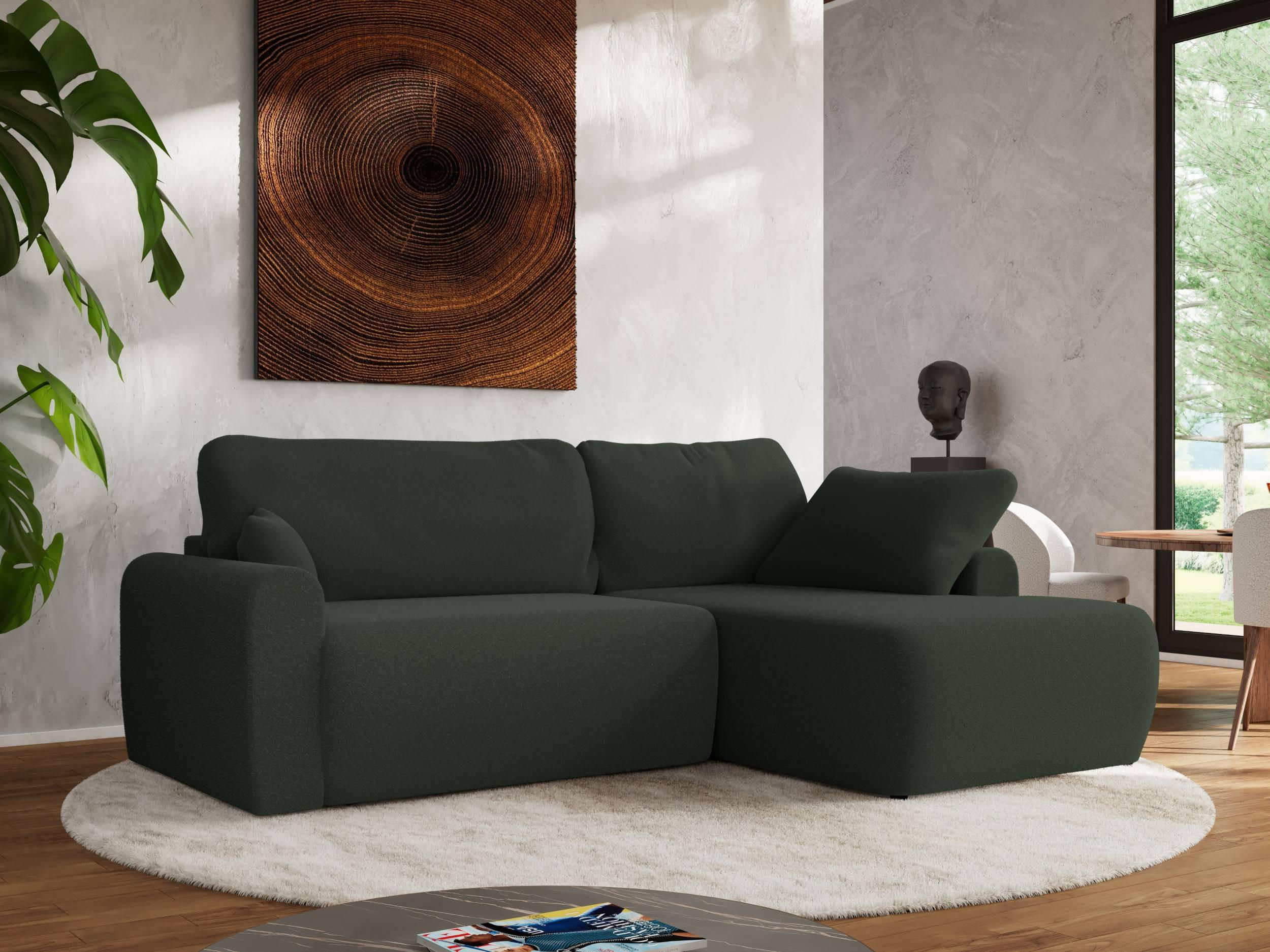 ECKSCHLAFSOFA CUBO L Dunkelgrün Boucle - rechts - Dunkelgrün/Schwarz, Kunststoff/Textil (187/273cm) - MKS