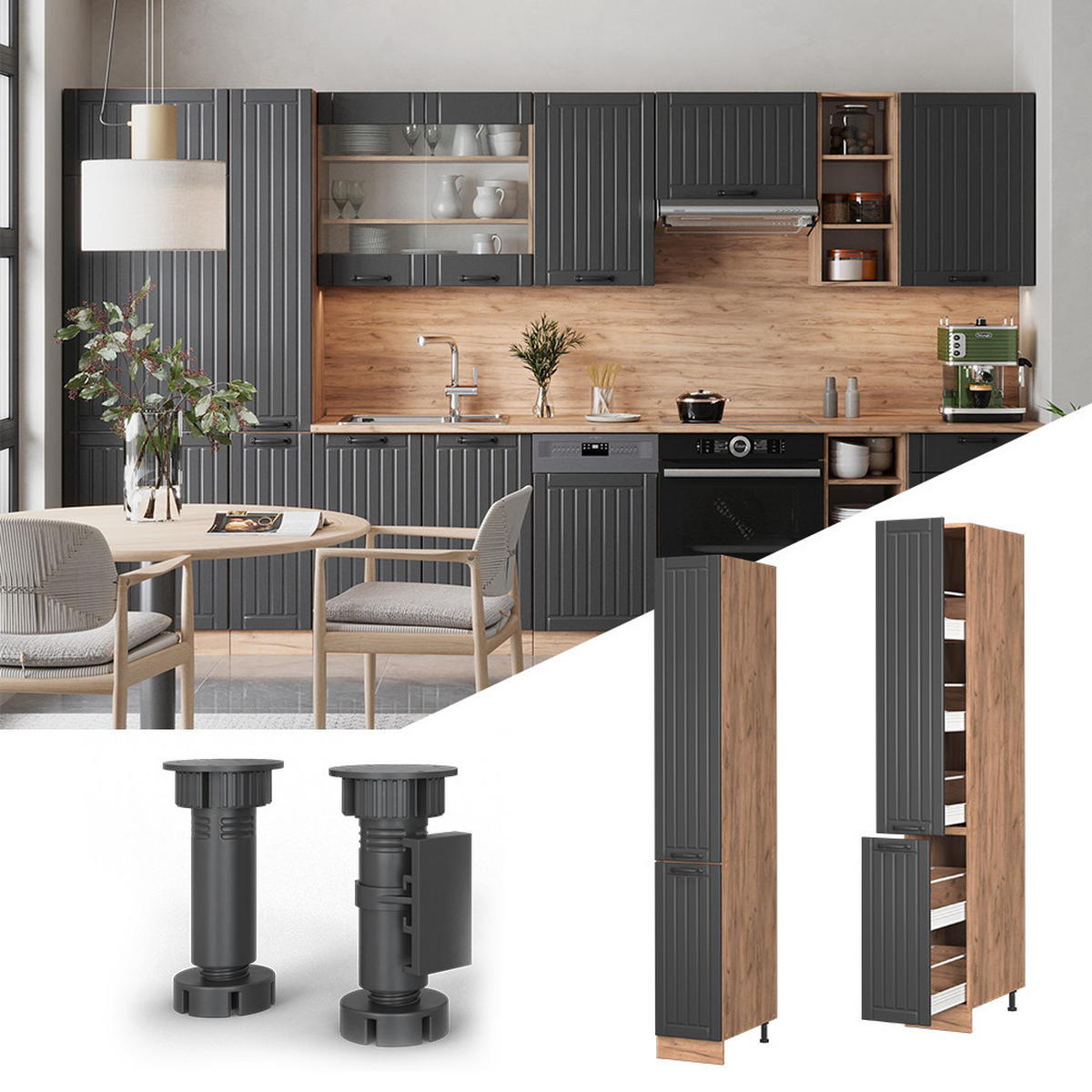 LÉKÁRNIČKOVÁ SKŘÍŇKA Fame-Line Tmavě šedá - medově dubová/tmavě šedá, kompozitní dřevo (30/206.8/58cm) - Vicco