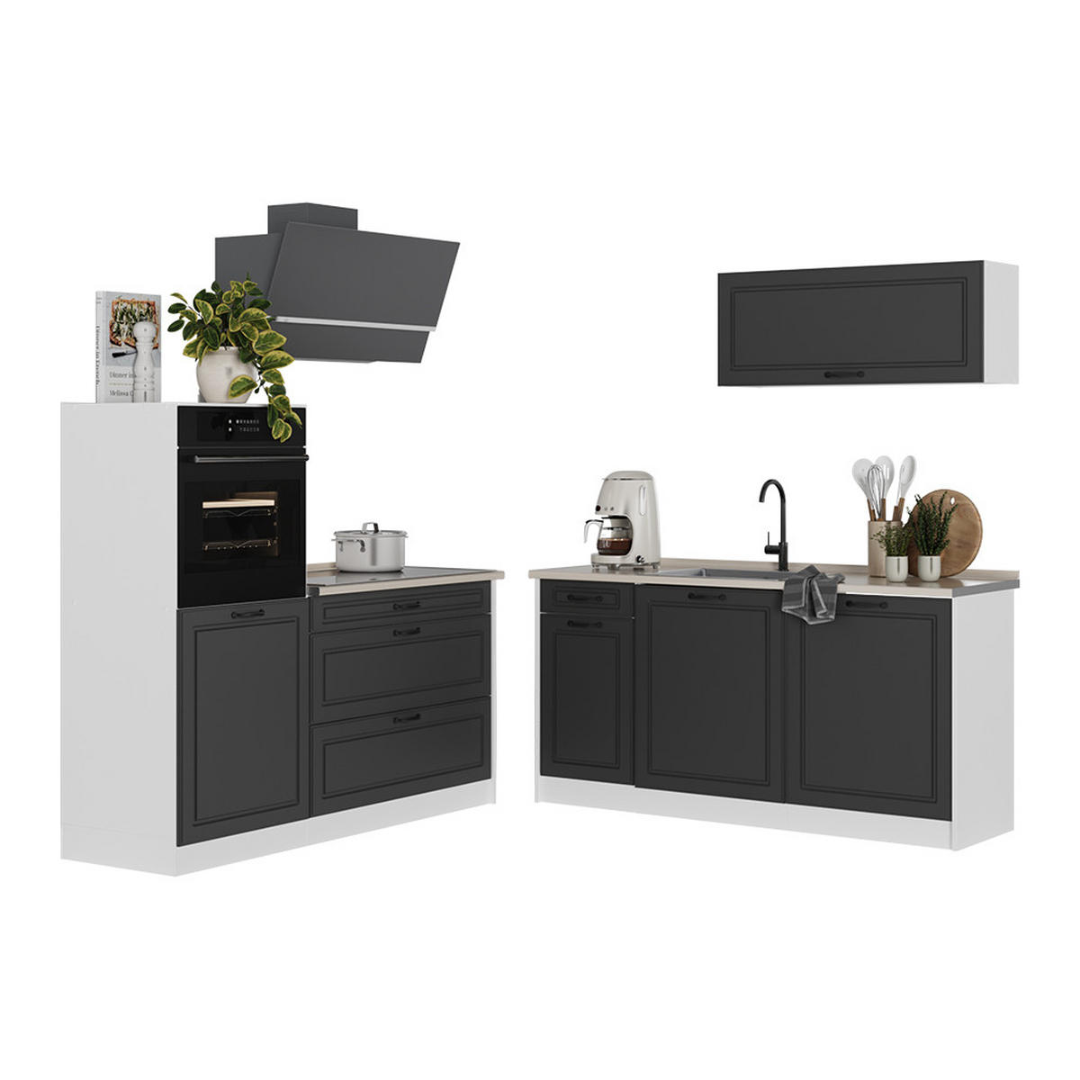KUCHYNKA R-Line, Antracitový vidiecky dom/biely, 160 cm antrasiitti työtaso - biela/antracitová, kompozitné drevo (160/143/60cm) - Vicco