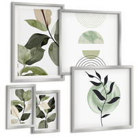 BILDER SET 5er Set - 50x50 cm & 20x30 cm & 40x60 cm Silberner Rahmen - Abstrakte Darstellung gemalter Blätter - Silberfarben, Kunststoff (40/60cm) - TULUP