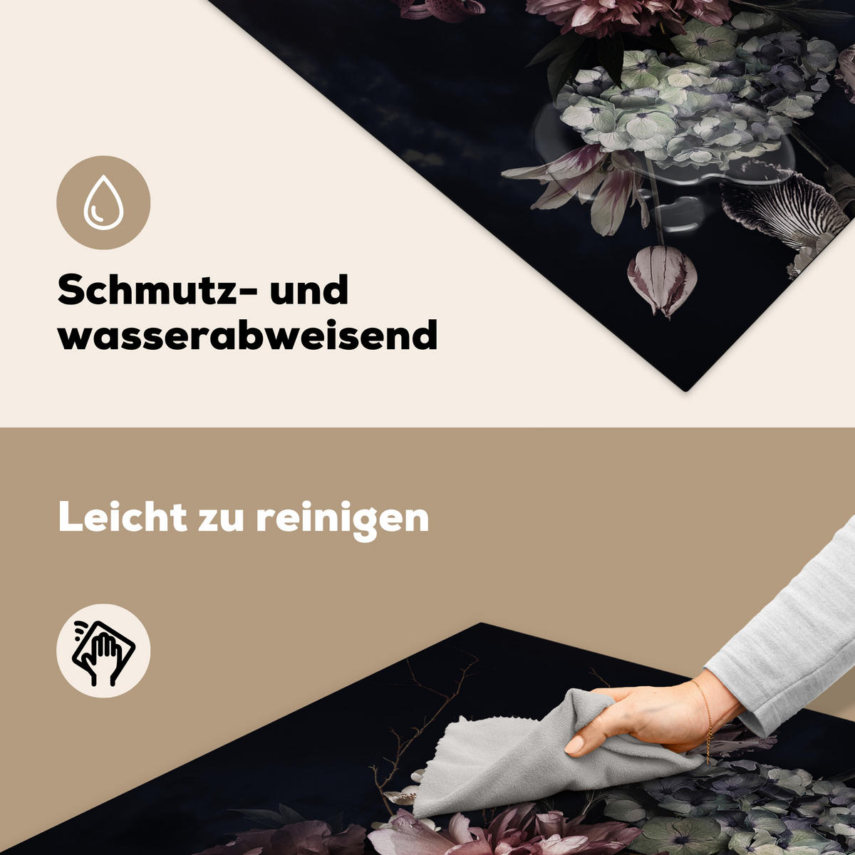 HERDABDECKPLATTE Blumen - Vintage - Pastell - Rosa - Weiß Induktionsmatte 78x78 cm - Altrosa, Kunststoff (78/78/0.2cm) - MuchoWow