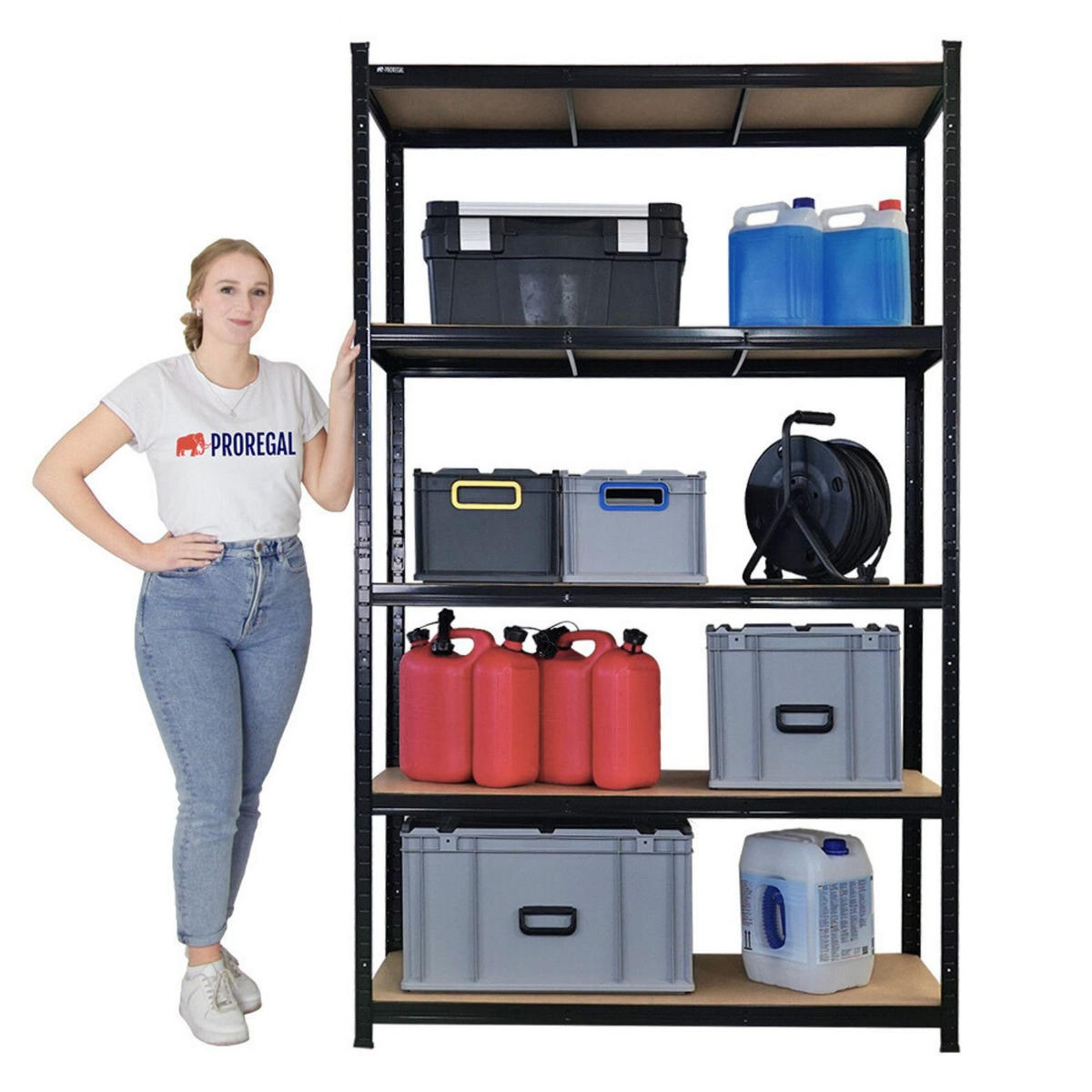 SCHWERLASTREGAL Giant Ragnar für Gesamtlast 875kg 200x120x50 5 MDF-Platten-Ebenen Schwarz - Schwarz, Metall (120/200/50cm) - PROREGAL