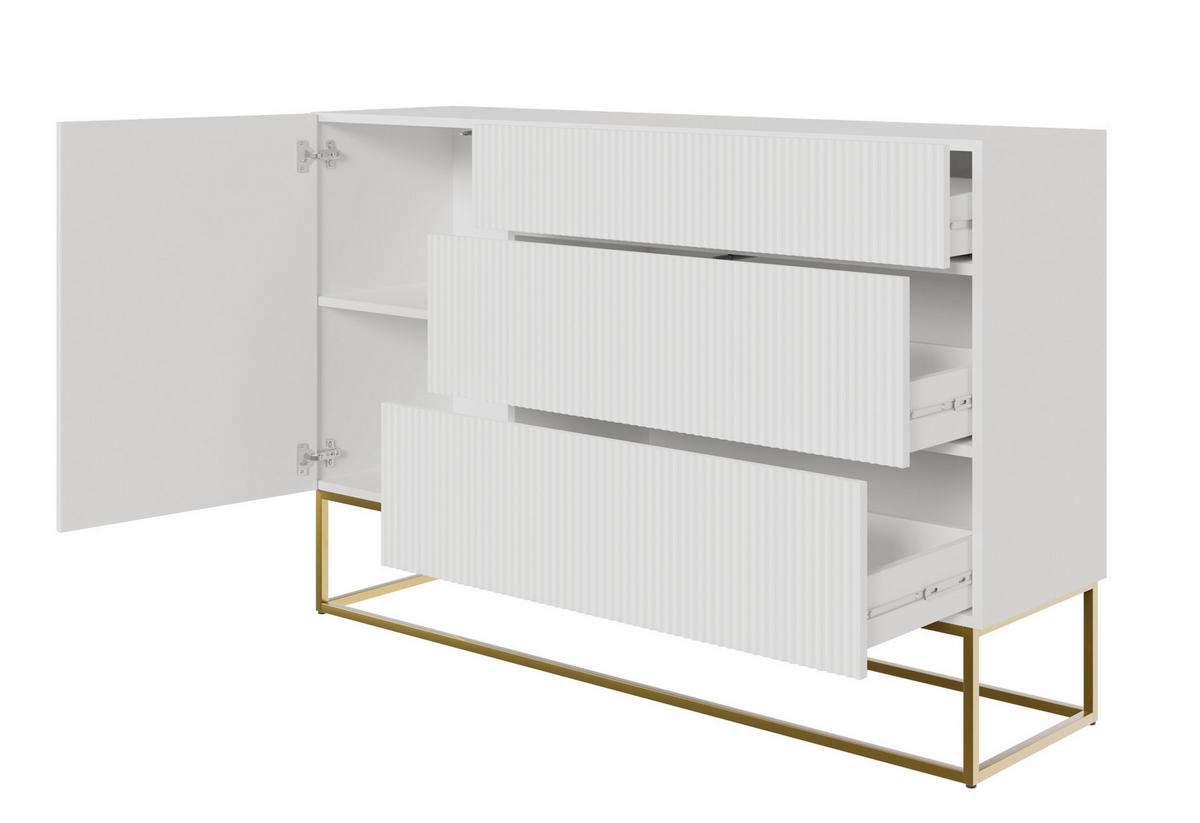 SIDEBOARD Veldio Weiß mit 3 Schubladen 140 cm - Goldfarben/Weiß, Holzwerkstoff/Metall (140/90/38cm) - Selsey