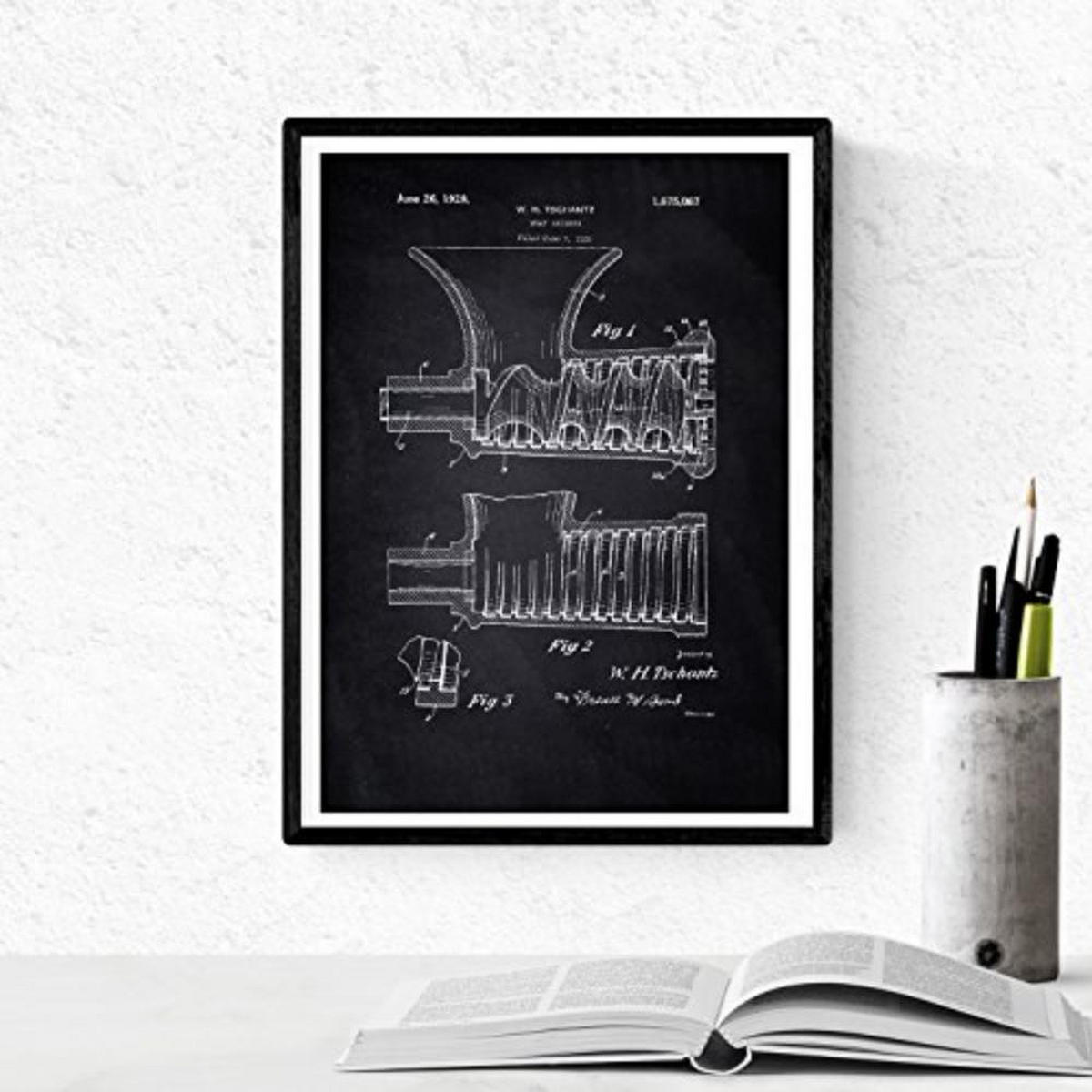 POSTER Set mit 4 Schwarz Küche Patent A4 Schwarzer Rahmen - Schwarz, Papier (29.7/3cm) - Nacnic