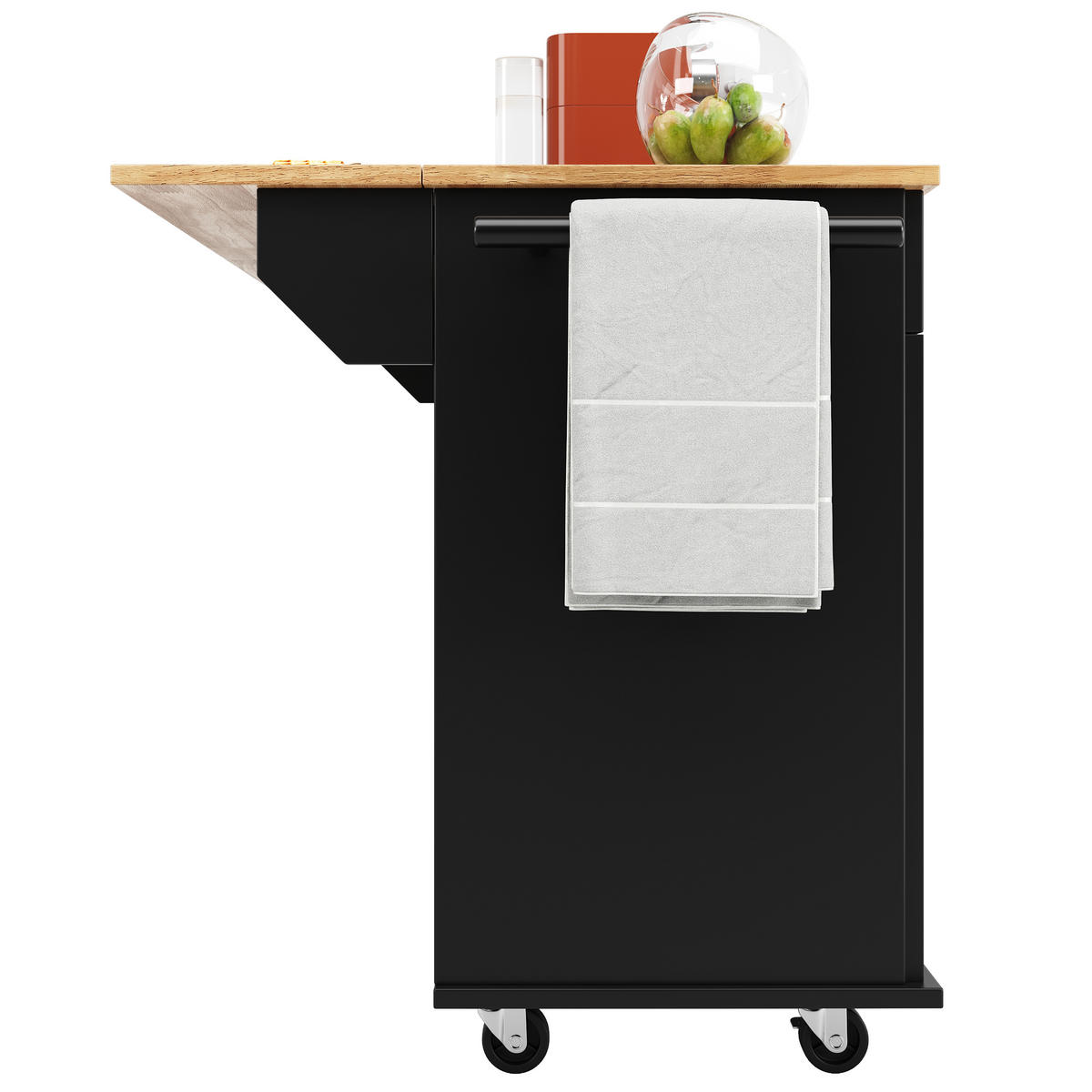 KÜCHENINSEL 106/50/90,5 cm schwarz mit klappbarer Tischplatte - Schwarz, Holzwerkstoff (106/90.5/78cm) - OKWISH