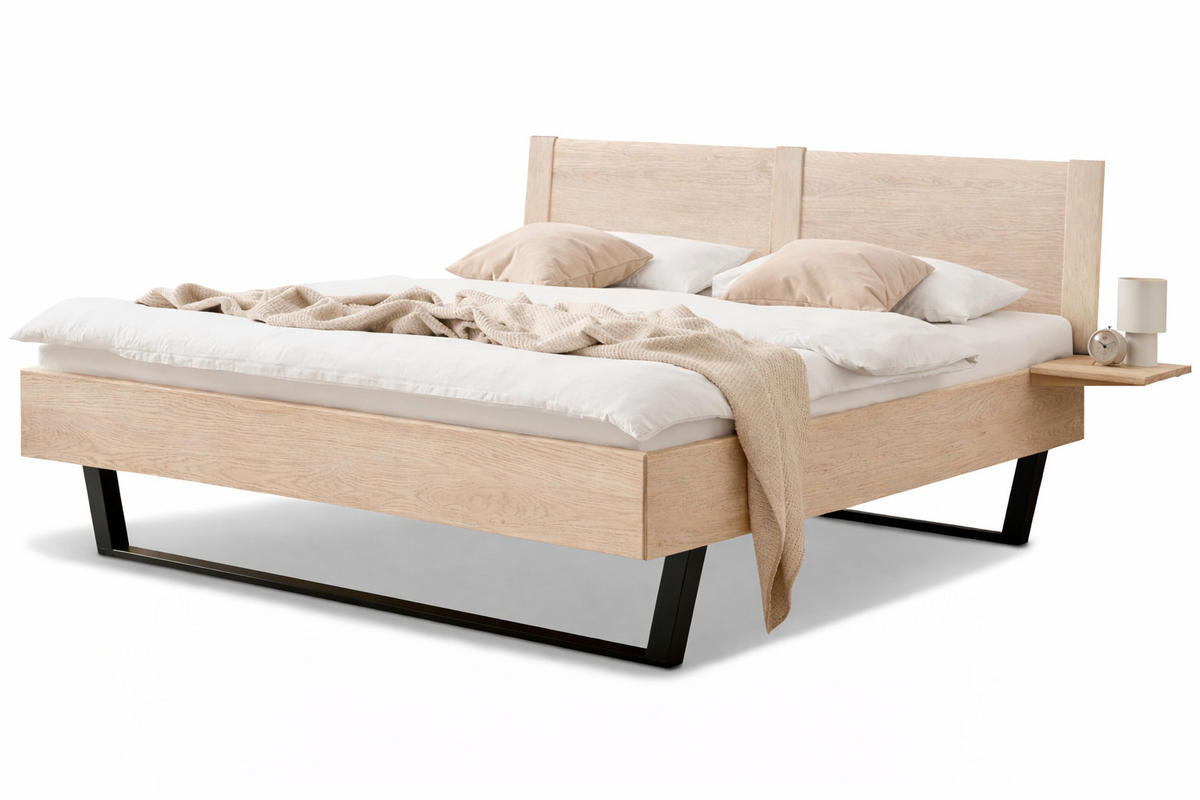 MASSIVHOLZBETT Premium 605 - wildeiche-bianco - Weiß, Holz (200/220cm) - BED BOX