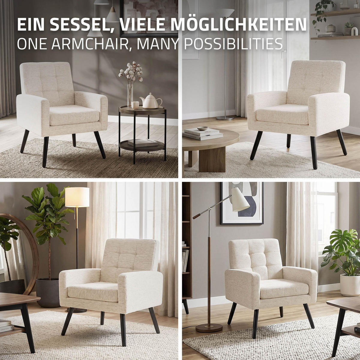SESSEL mit Stahlbeinen und Webstruktur Relaxsessel 66,5x80x63,5 cm Beige - Beige/Schwarz, Textil/Metall (66.5/80/63.5cm) - ML-DESIGN