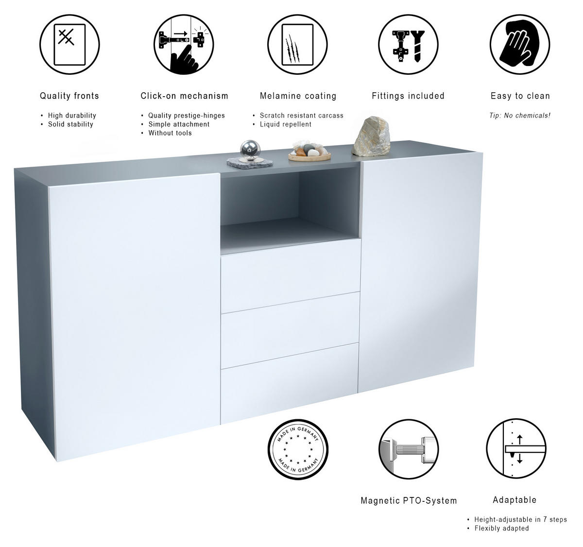 SIDEBOARD Skadu - Weiß, Holzwerkstoff (138.5/71.5/35cm) - Vladon
