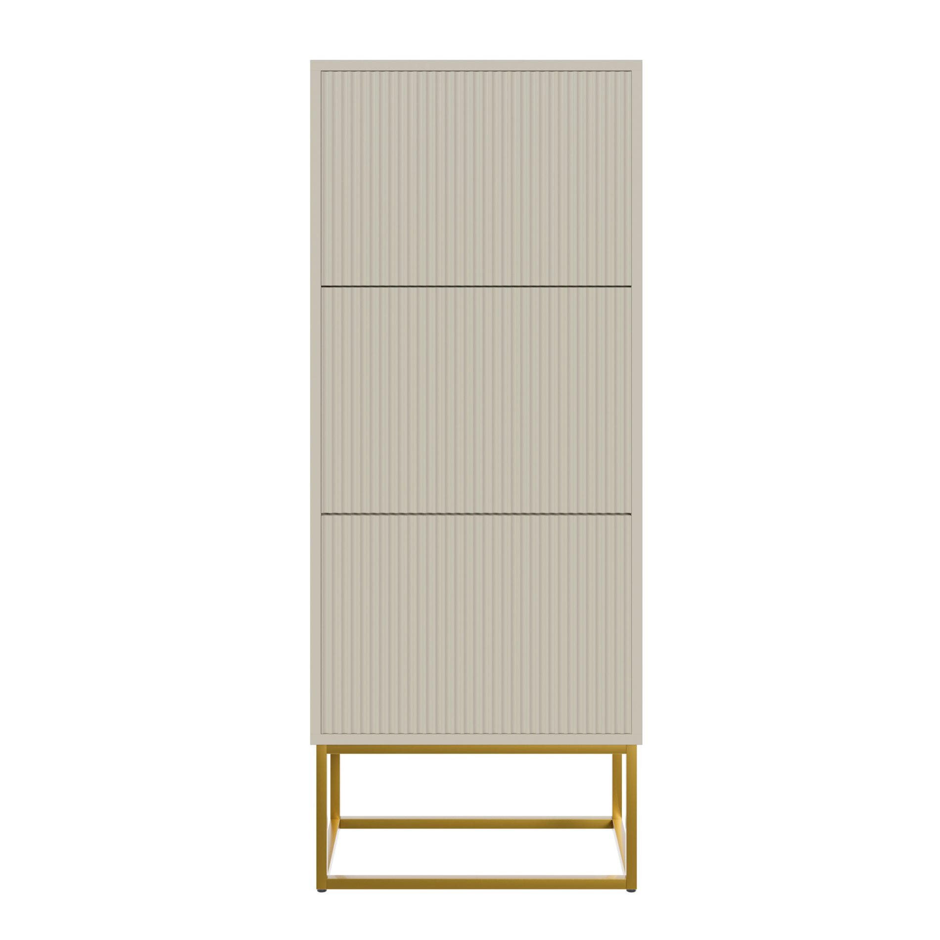 SCHUHSCHRANK Veldio mit 3 Klappen Greige mit goldenem Metallgestell 50 cm - Taupe/Goldfarben, Holzwerkstoff/Metall (50/125/30cm) - Selsey