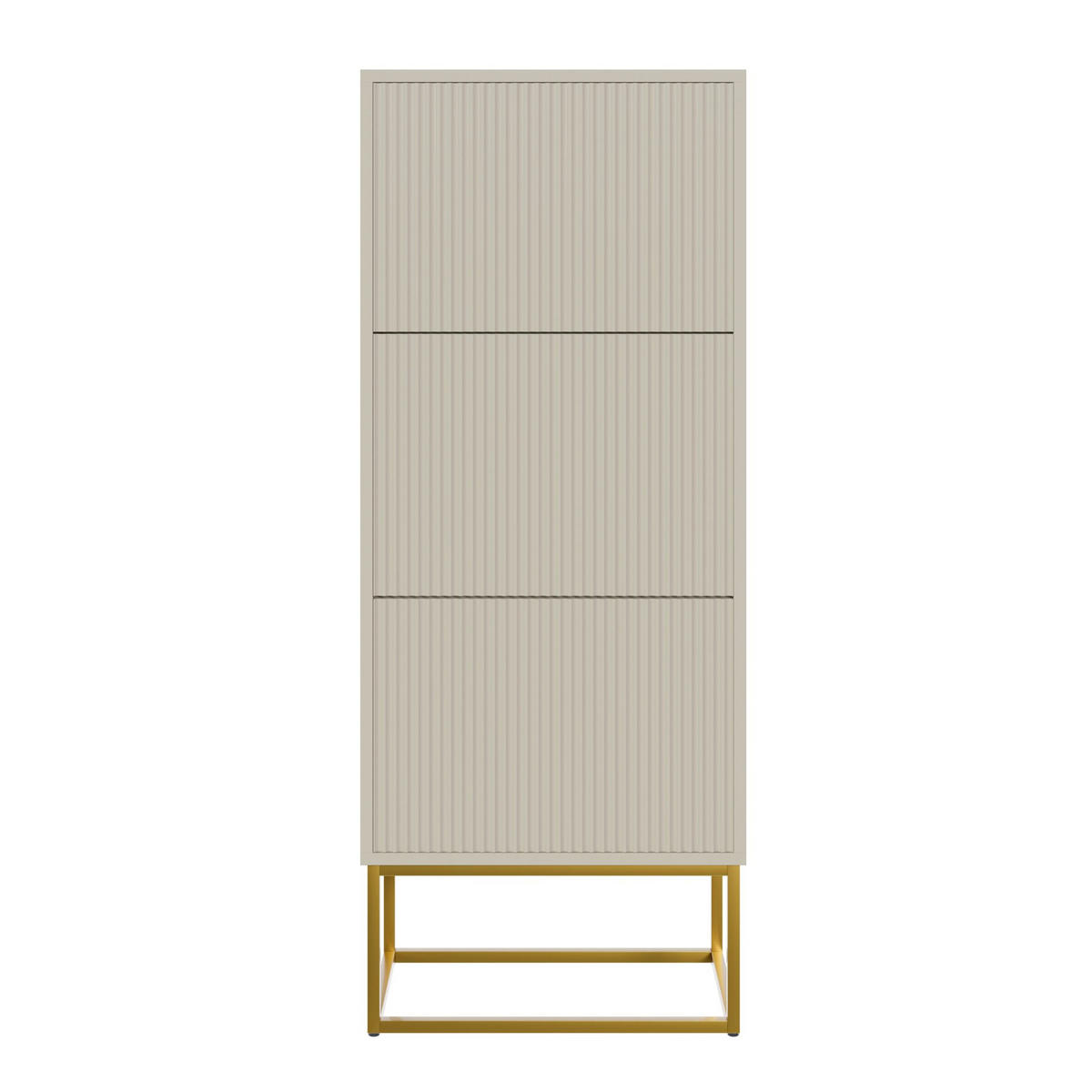 SCHUHSCHRANK Veldio mit 3 Klappen Greige mit goldenem Metallgestell 50 cm - Taupe/Goldfarben, Holzwerkstoff/Metall (50/125/30cm) - Selsey