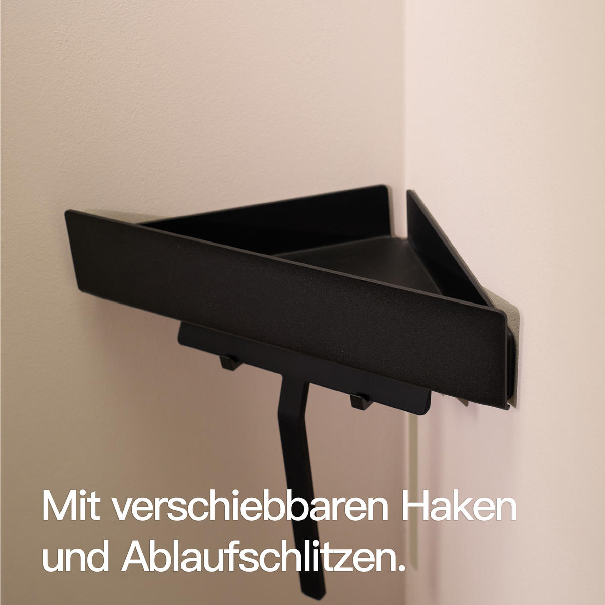 DUSCHABLAGE OHNE BOHREN | Eckregal Matt Schwarz - Schwarz, Metall (38/7.5/22cm) - Designfabrik Hamburg