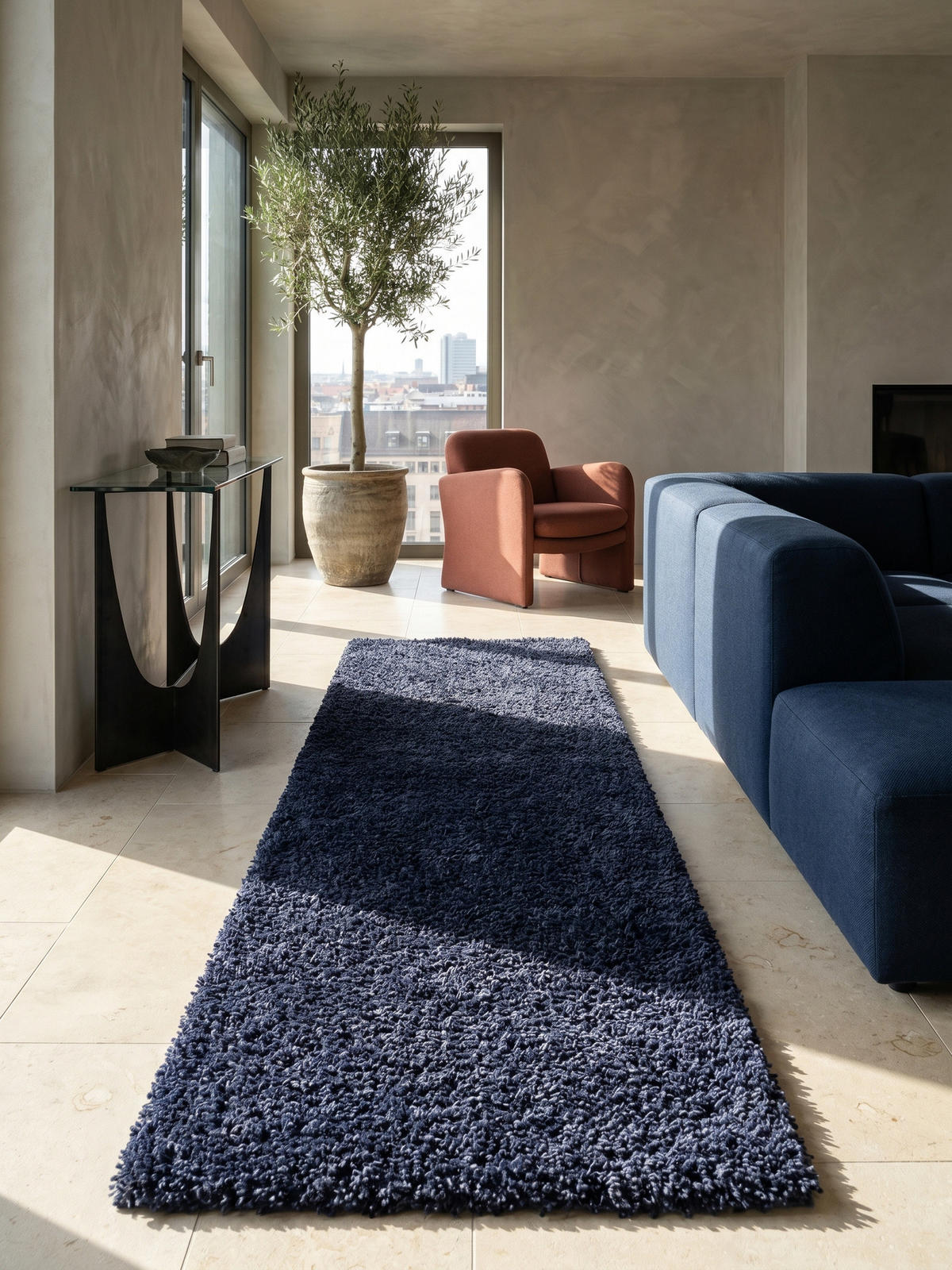 HOCHFLORTEPPICH RHEIN, einfarbig, aus Polypropylen, Marineblau, 80 x 150 cm - Blau, Textil (80/150cm) - KADIMA DESIGN
