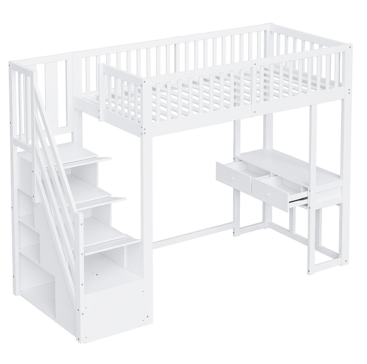 HOCHBETT 90/200 cm aus Kiefer, Sperrholz und MDF mit Stauraumtreppe und Multifunktionstisch Weiß - Weiß, Holz (90/200cm) - Modenvie