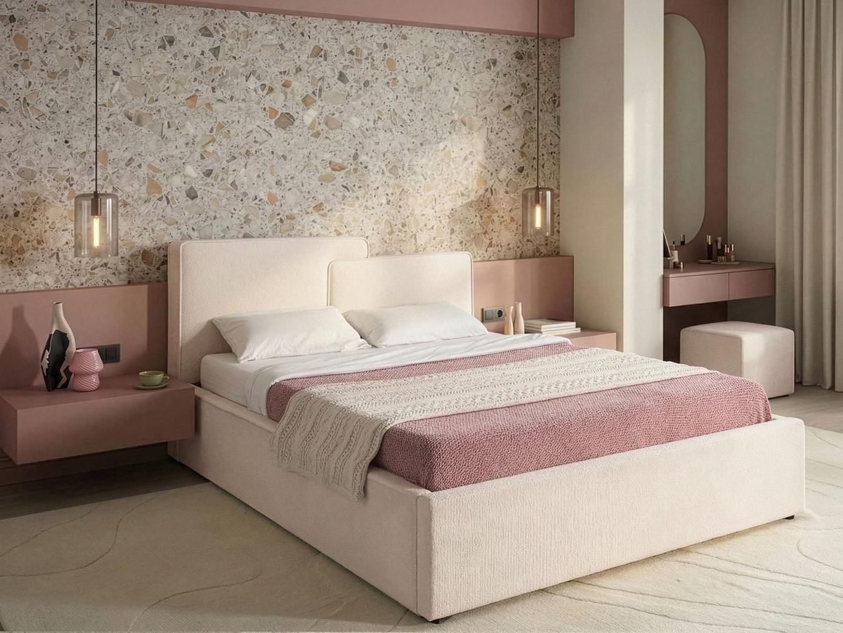 BETT mit Stauraum 180/200 cm Stoff Cremeweiß Lagarde - Creme, Textil (180/200cm) - Beliani