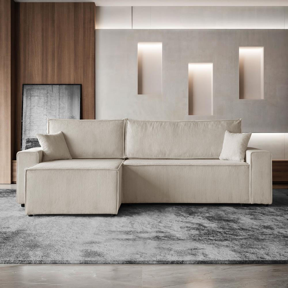 ECKSCHLAFSOFA mit Schlaffunktion Hektor beige - Beige/Schwarz, Kunststoff/Textil (277/152cm) - Beautysofa