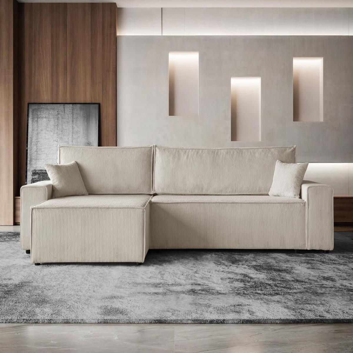 ECKSCHLAFSOFA mit Schlaffunktion Hektor beige - Beige/Schwarz, Kunststoff/Textil (277/152cm) - Beautysofa