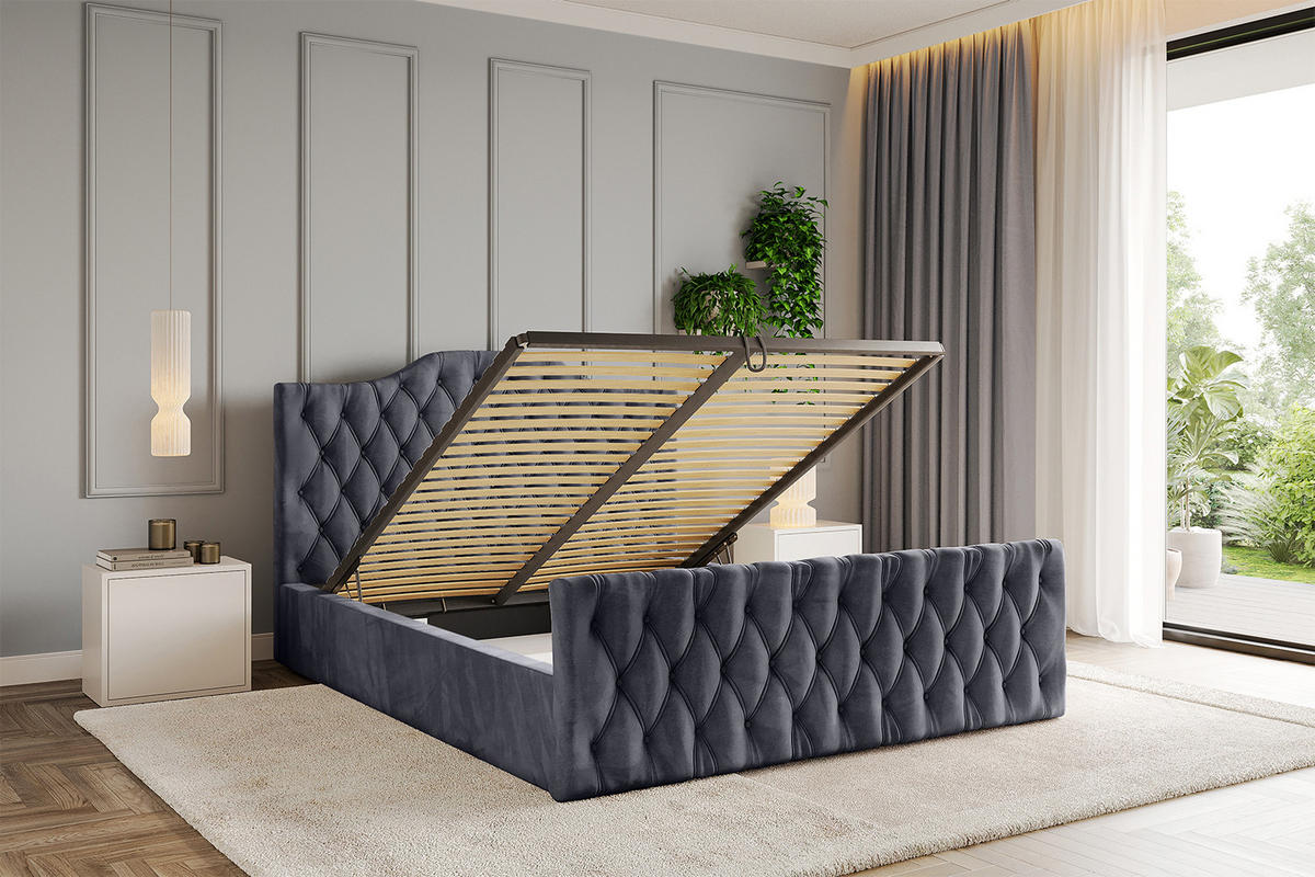 POLSTERBETT mit Bettkasten, Fußteil und Lattenrost, Boxbett mit Matratze H3/H4 - FALIO-Z 180x200 Dunkelgrau - Dunkelgrau, Holzwerkstoff/Textil (180/200cm) - ALTDECOR