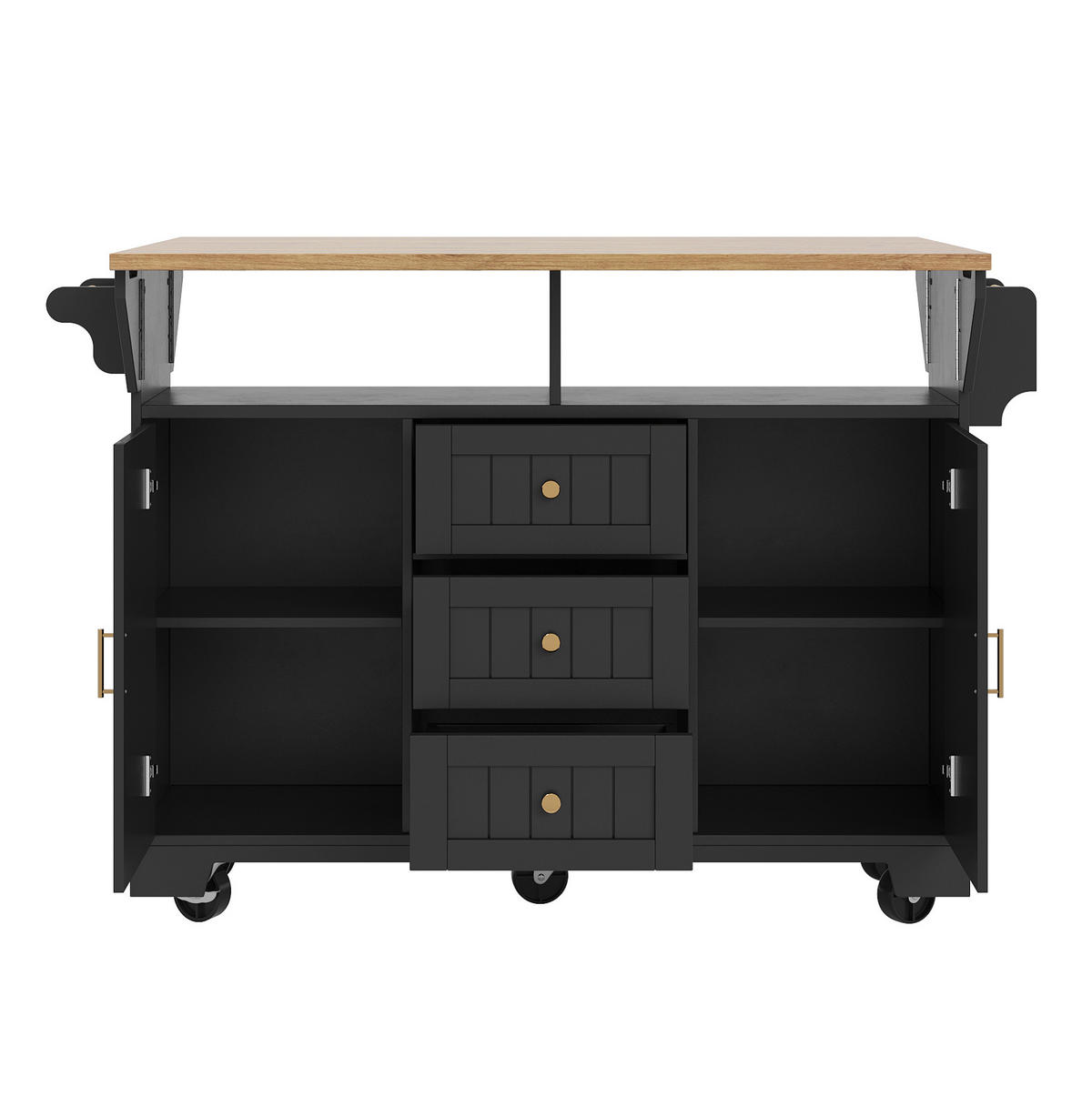 KÜCHENINSEL 120/40-80/95 cm aus MDF und Metall mit klappbarer Tischplatte Schwarz (Holzoptik) - Schwarz, Holzwerkstoff (120/95/40cm) - Modenvie