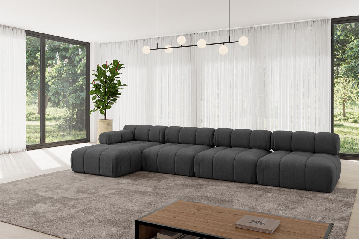 ECKSOFA modulares Sofa Razon-L3 - 380x160x70 cm Schwarz Velours - Schwarz, Holzwerkstoff/Textil (380/160cm) - ALTDECOR