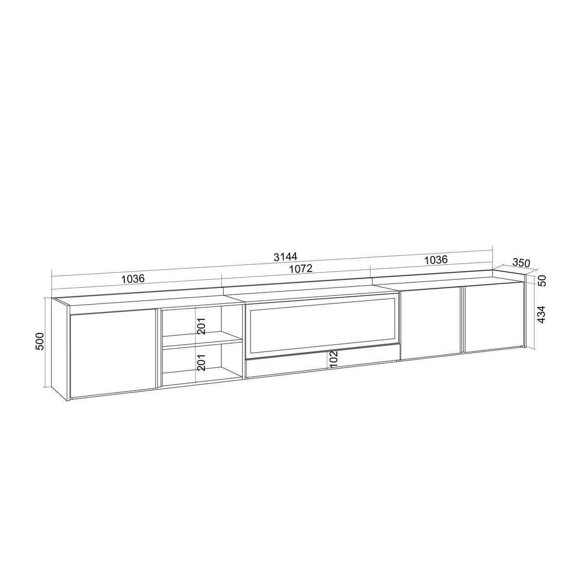 LOWBOARD, Weiß und Eiche, 315/35/50cm, Kamin mit Feuereffekt XXL - Weiß, Holzwerkstoff (315/50/35cm) - Skraut Home