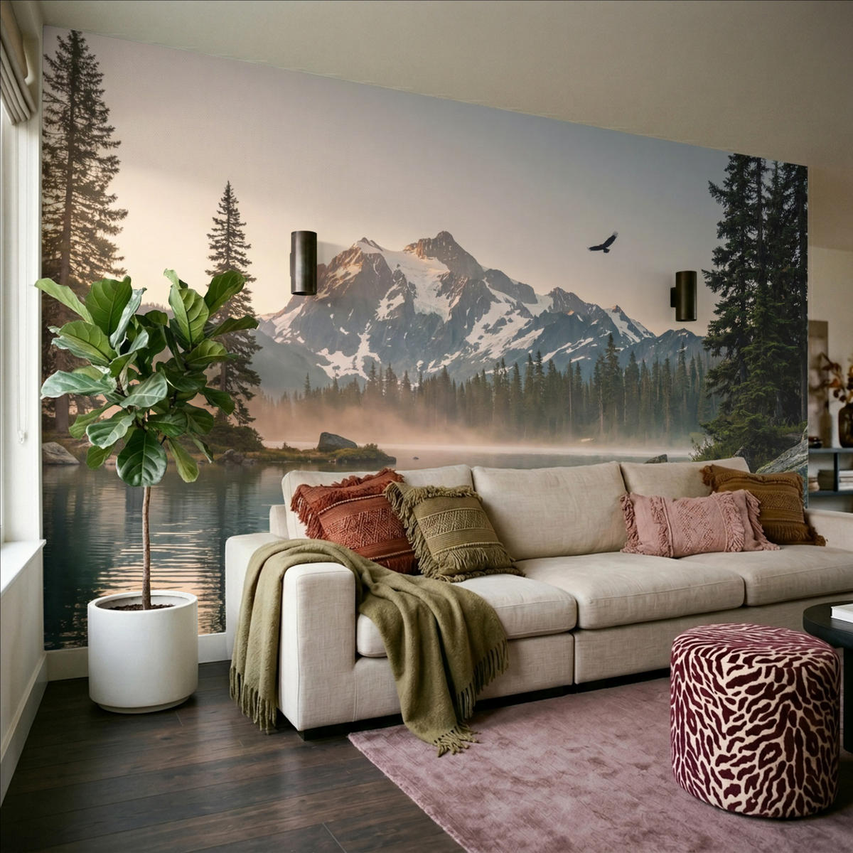 TAPETE - Berge - Wasser - Bäume - 500x280 cm - Multicolor, Papier (500/280cm) - OnlyWow